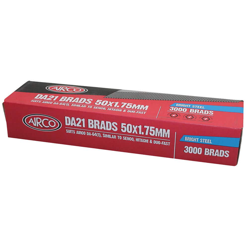 Airco Da Series Bright Steel Brad Nails - 50 X 1.8mm - 3,000 Box