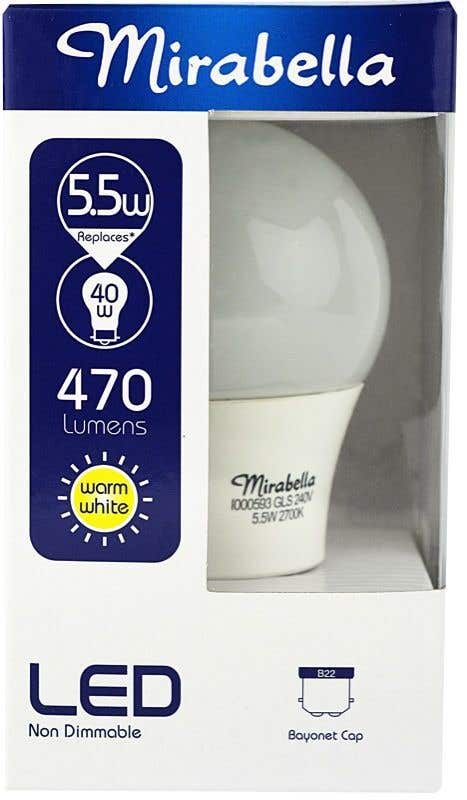 Mirabella LED GLS Globe 5.5W BC Warm White