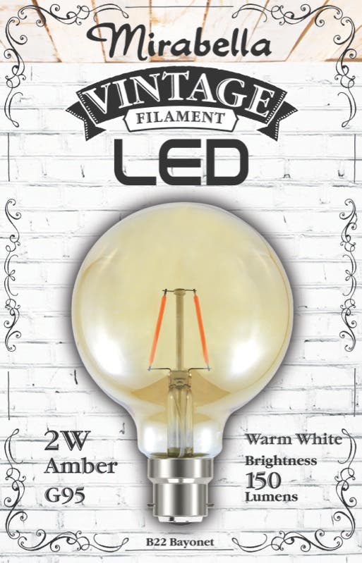 Mirabella LED Globe Filament Sph G95 2W BC Amber