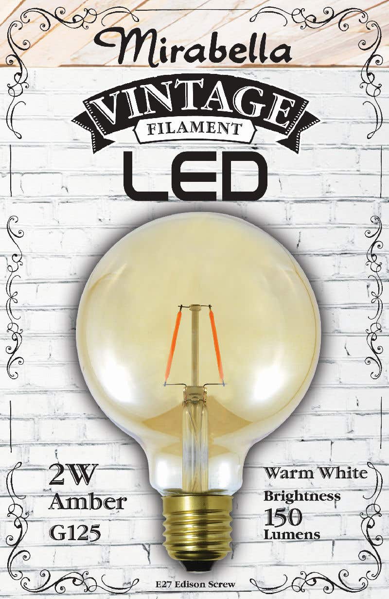 Mirabella LED Globe Filament Sph G125 2W ES Amber