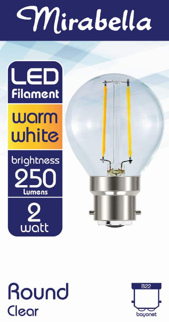 Mirabella LED Filament Round Globe 2W BC Warm White