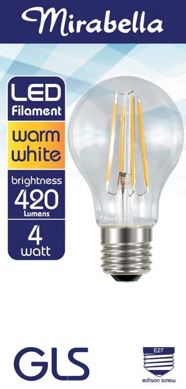Mirabella LED Filament GLS Globe 4W ES Warm White