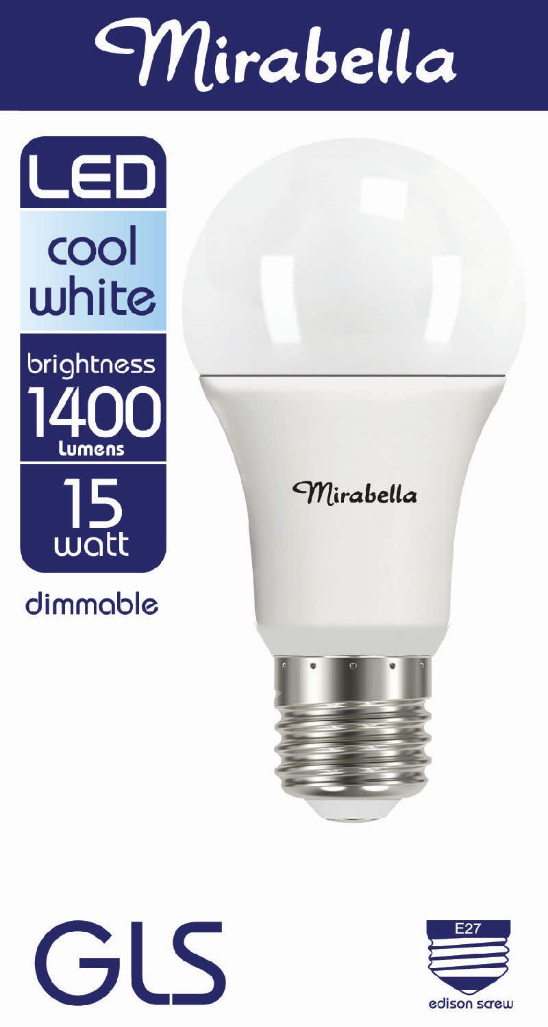 Mirabella LED Globe GLS 15w Dimmable ES Cool White Pearl
