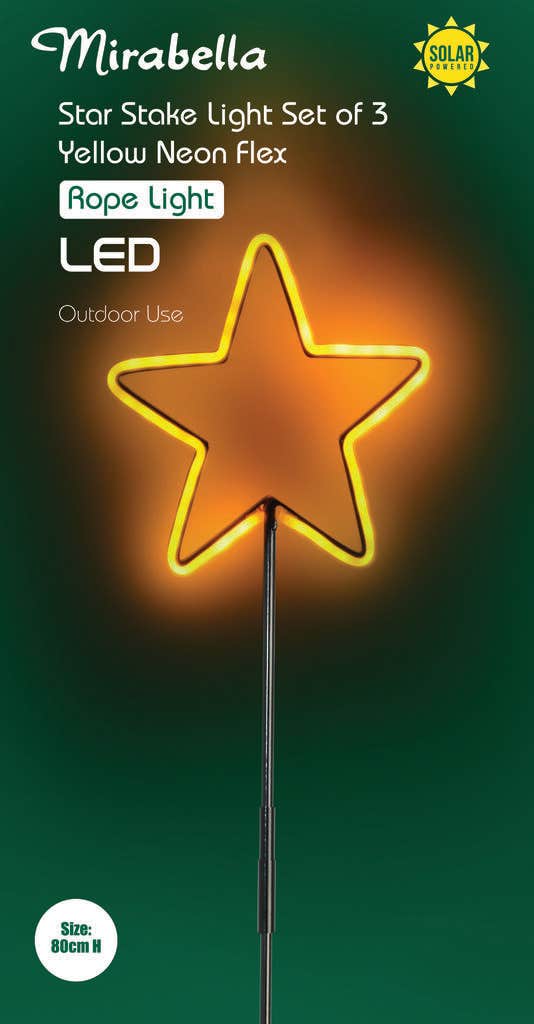 Mirabella LED Solar Stake Neon Star Rope Light - 3 Pack