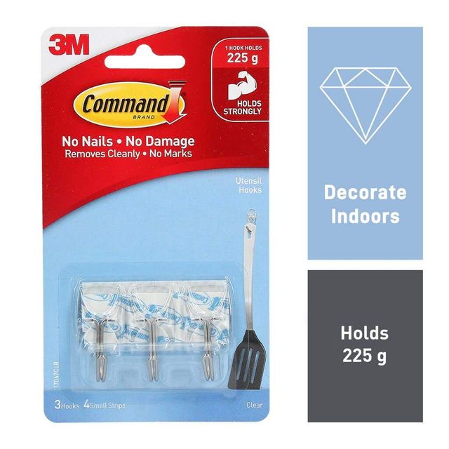 Command Utensil Hook Clear - 3 Pack