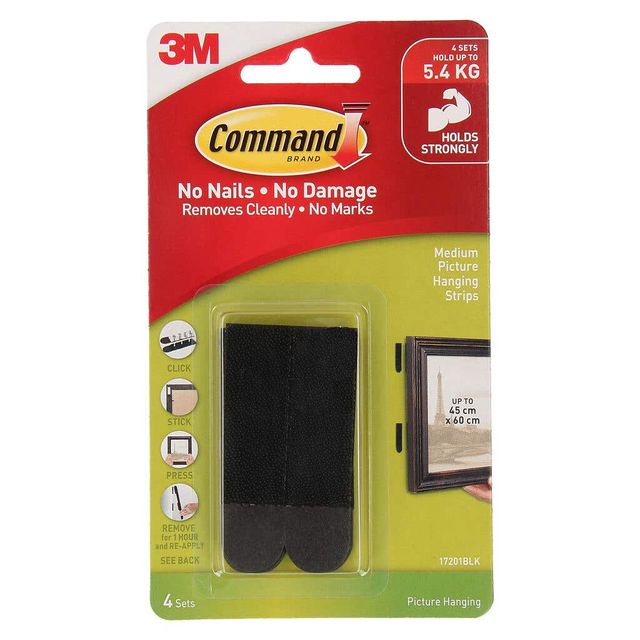 Command Adhesive Picture Hanging Strips Black Medium - 4 Pack
