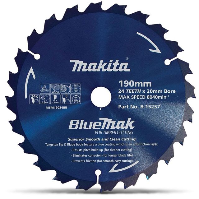 Makita 190mm 24T Tct Circular Saw Blade For Wood Cutting - Mitre Saws - Bluemak