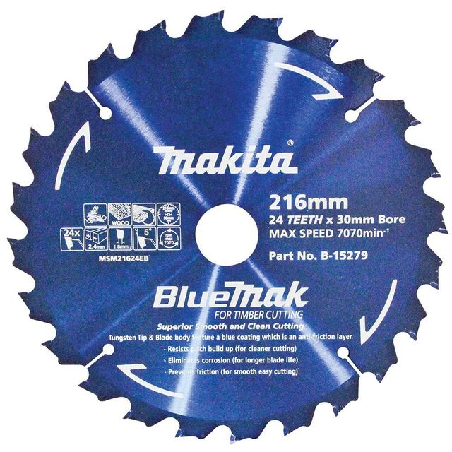 Makita 216mm 24T Tct Circular Saw Blade For Wood Cutting - Mitre Saws - Bluemak