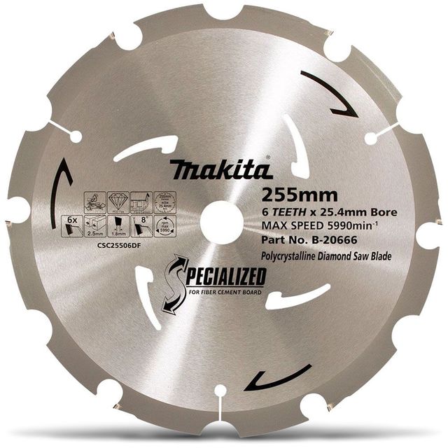 Makita 255mm 6T Pcd Circular Saw Blade For Fibre Cement Cutting - Specialized