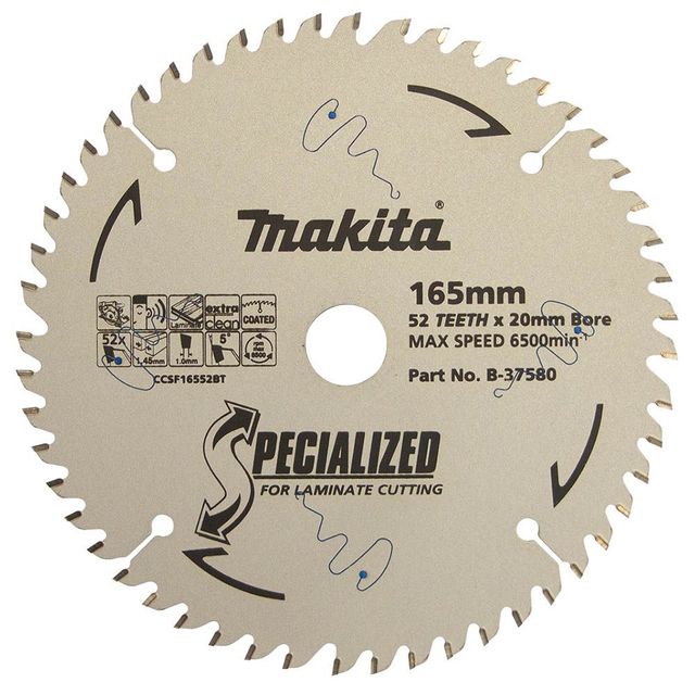 Makita 165mm 52T Tct Circular Saw Blade For Laminate Cutting - Specialized