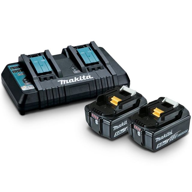Makita 18V Li-Ion Dual Port charger & 5.0Ah Batteries