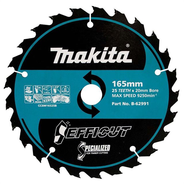 Makita 165mm 25T Tct Circular Saw Blade For Wood Cutting - Efficut