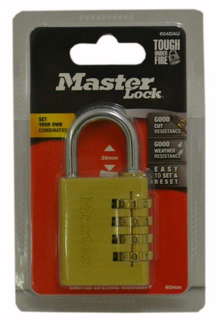 Master Lock Combination Padlock Brass 40mm