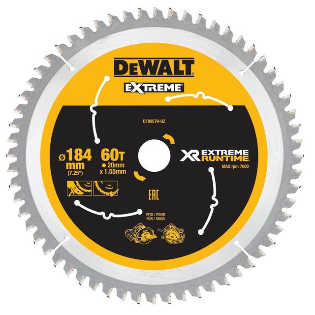 DeWALT Extreme Runtime Circular Saw Blade 60T 184mm