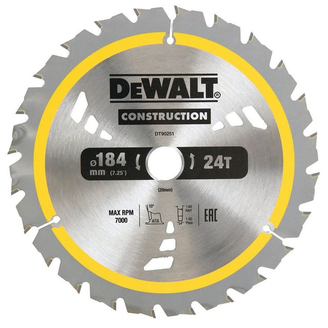 DeWALT Construction Circular Saw Blade 24T 184mm