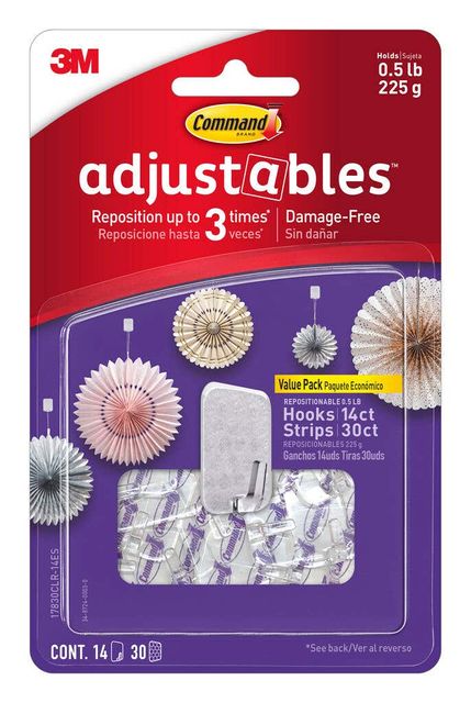 Command™ Adjustables™ Adhesive Small Repositionable Wall Hooks Clear - 14 Pack