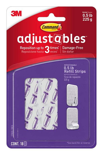 Command™ Adjustables™ Adhesive Repositionable Refill Strips Clear - 18 Pack