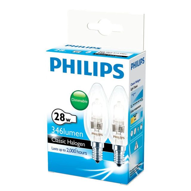 Philips Halogen Globe Candle 28W SES Clear - 2 Pack