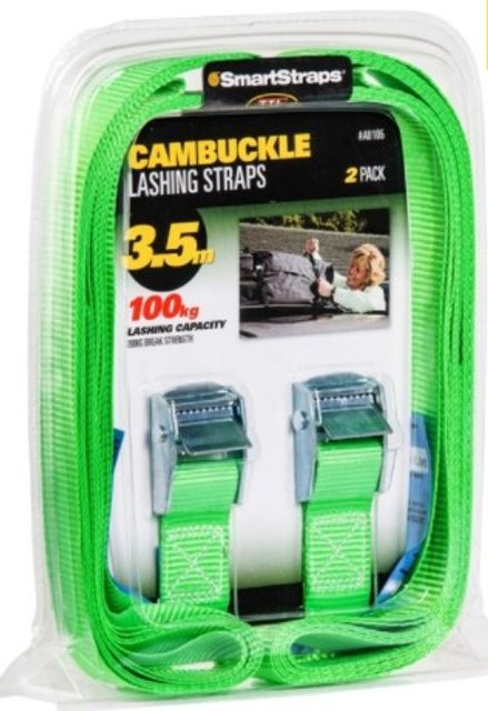 Cambuckle Lashing Straps 3.5M - 100Kg - Green -  2 Pack