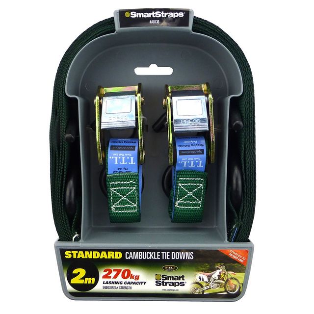 Cambuckle Lashing Straps 2Mx25mm - 270Kg - Green - 2 Pack