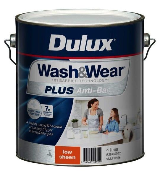 Dulux Wash & Wear +Plus Antibacterial Low Sheen Vivid White 4L