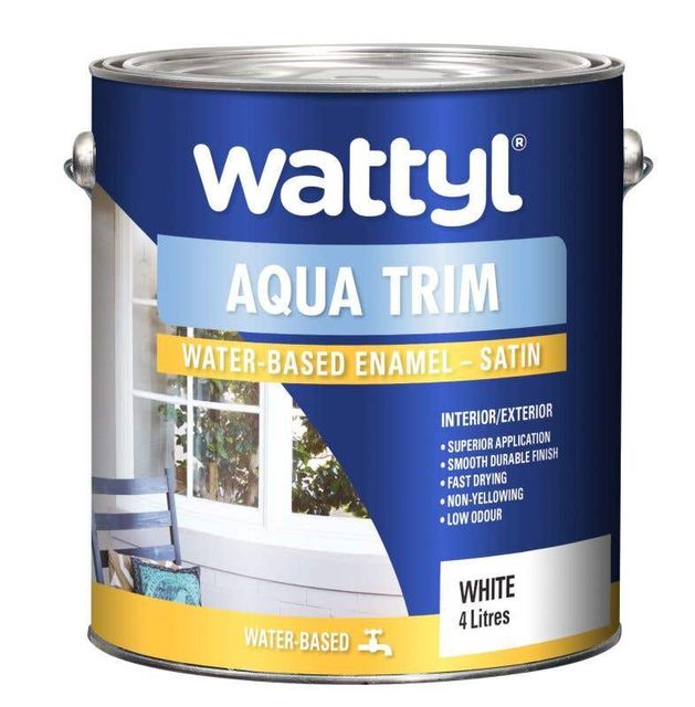Wattyl Aqua Trim Water Based Enamel Satin White 4L