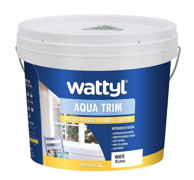 Wattyl Aqua Trim Water Based Enamel Satin White 10L