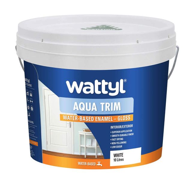 Wattyl Aqua Trim Water Based Enamel Gloss White 10L