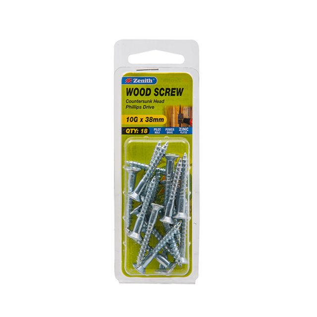 Zenith Countersunk Head Phillips Drive Zinc Plated 10Gx38 18 Pack