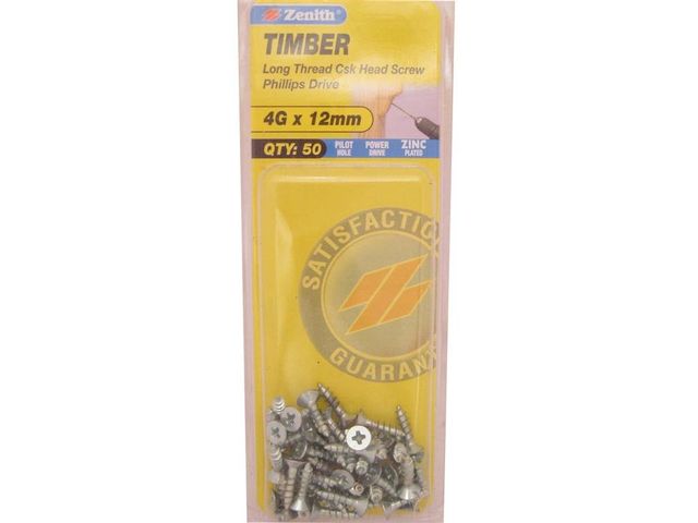 Zenith Timber Philips Screws 4G x 12mm - Zinc Plated - 50 Pack
