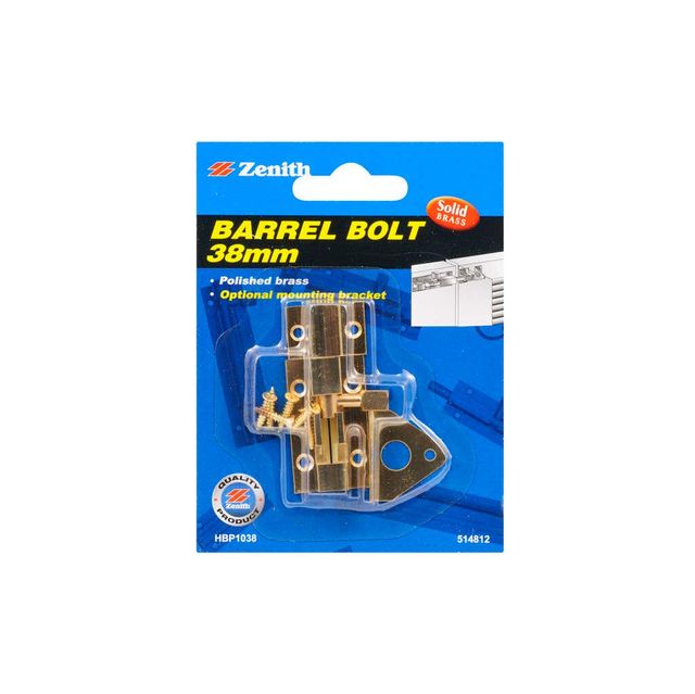 Zenith Barrel Bolt Polished Brass 38mm - 1 Pack