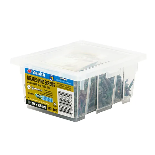 Zenith Treated Pine Philips Countersunk Ribbed Head Screws 10 x 25mm - Tufcote - 500 Pack