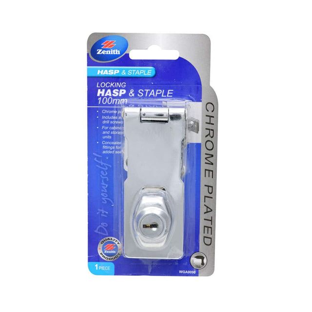 Zenith Locking Hasp & Staple Chrome Plated 100mm - 1 Pack