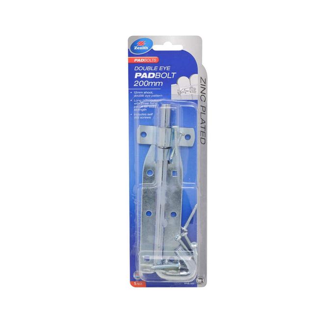 Zenith Double Eye Padbolt Zinc Plated 200 x 12mm - 1 Pack