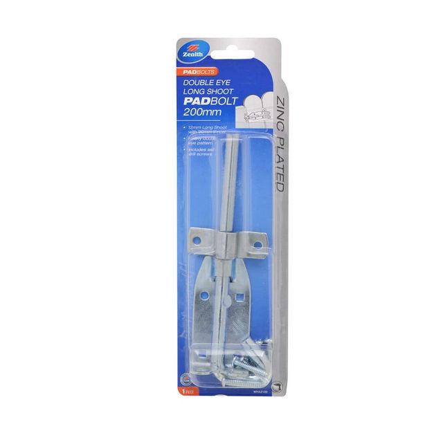 Zenith Double Eye Padbolt Long Shoot Zinc Plated 200 x 12mm - 1 Pack