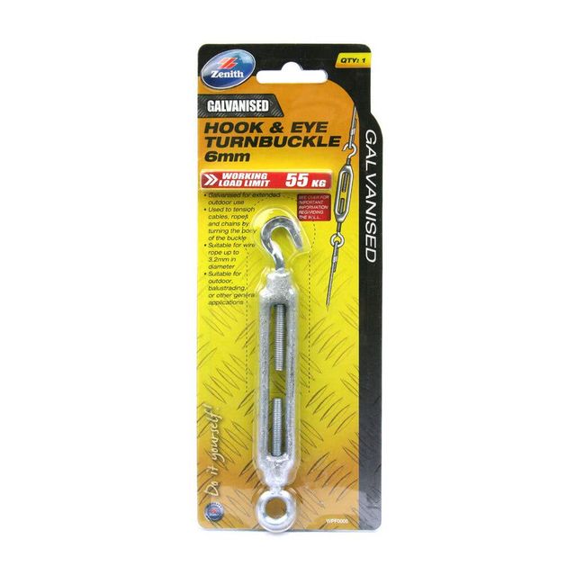 Zenith Hook & Eye Turnbuckle Galvanised 6mm - 1 Pack