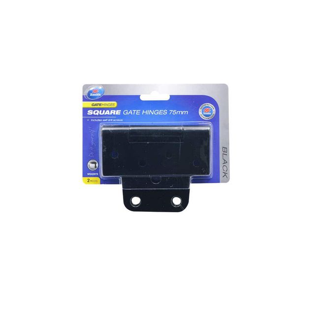Zenith Square Gate Hinges Black 75mm - 2 Pack