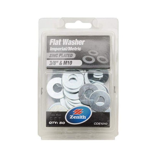 Zenith Flat Washer Zinc Plated 3/8" - 50 Pack