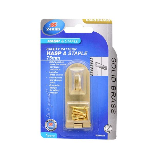 Zenith Safety Pattern Hasp & Staple Polished Brass 75mm - 1 Pack