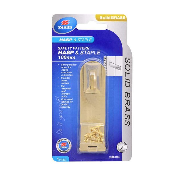 Zenith Safety Pattern Hasp & Staple Polished Brass 100mm - 1 Pack