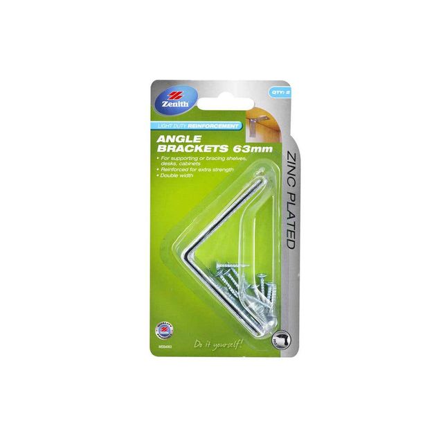 Zenith Angle Bracket Zinc Plated 63 x 63 x 35 - 2 Pack