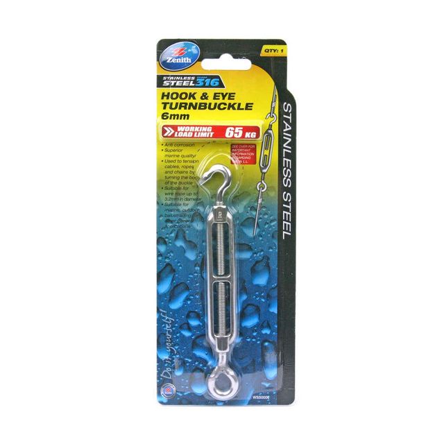 Zenith Hook & Eye Turnbuckle Stainless Steel 6mm - 1 Pack