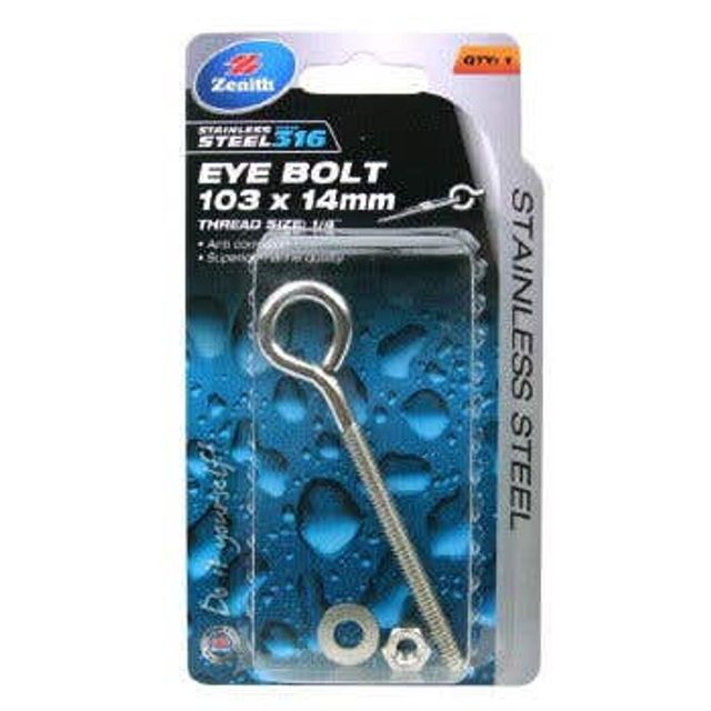 Zenith Eye Bolt Stainless Steel 103 x 14mm x 1/4" - 1 Pack
