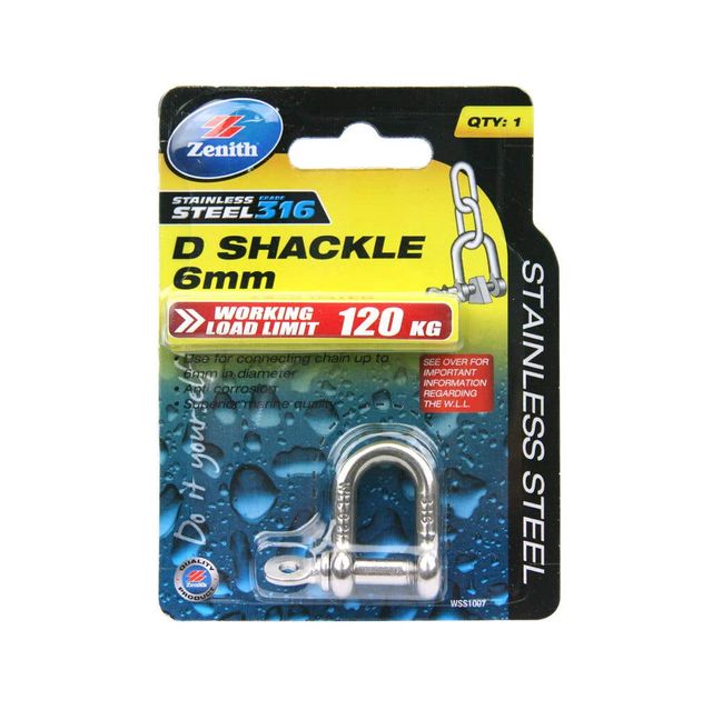 Zenith D-Shackle Stainless Steel 6mm - 1 Pack