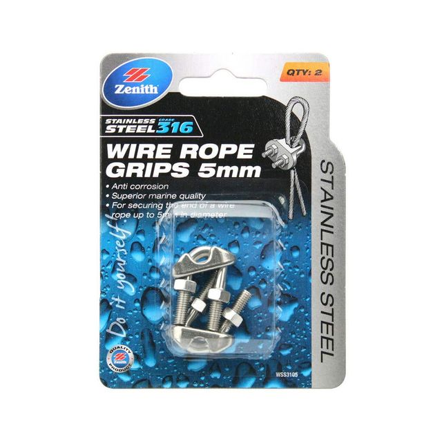 Zenith Wire Rope Grip Stainless Steel 5mm - 2 Pack
