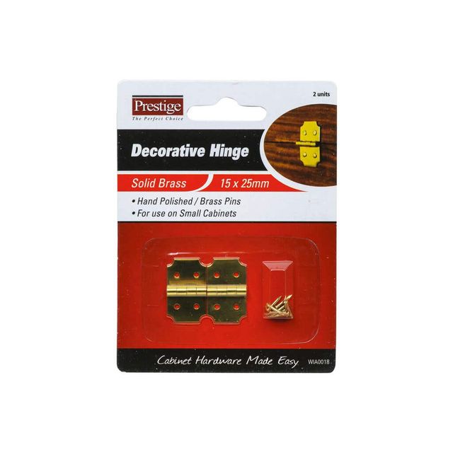 Prestige Decorative Hinge Polished Brass 15 x 25mm - 2 Pack
