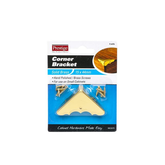Prestige Decorative Corner Brackets Polished Brass 44 x 15mm - 4 Pack