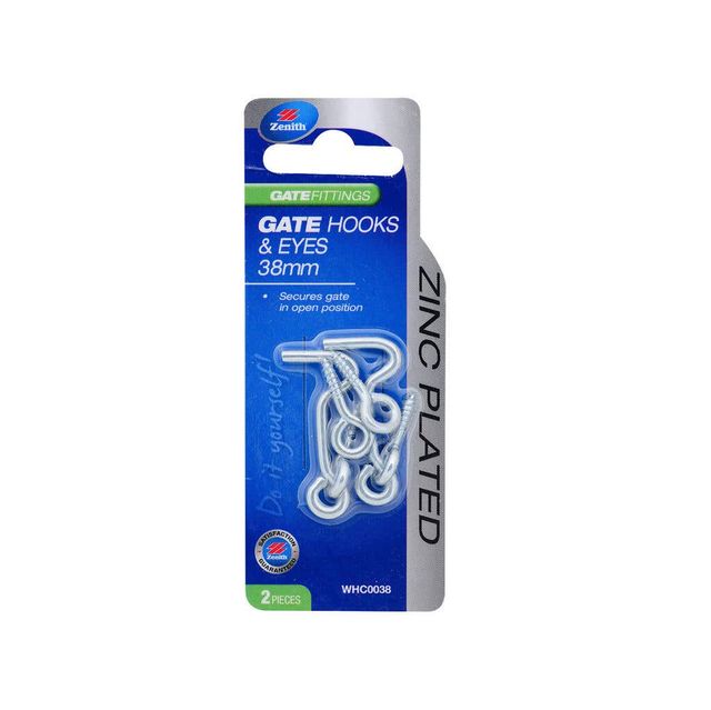 Zenith Gate Hook & Eye Zinc Plated 38mm - 2 Pack