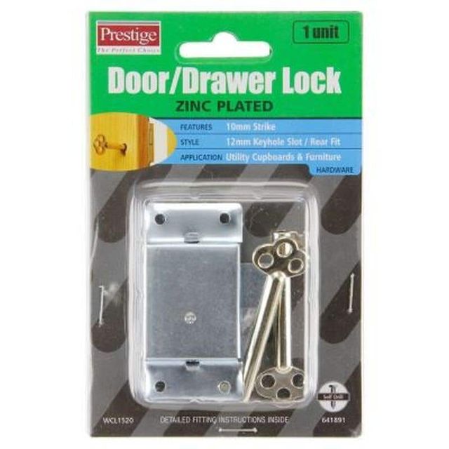 Prestige Drawer Lock With Key Nickel Plated