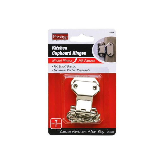 Prestige Kitchen Cupboard Hinge Nickel Plated - 2 Pack